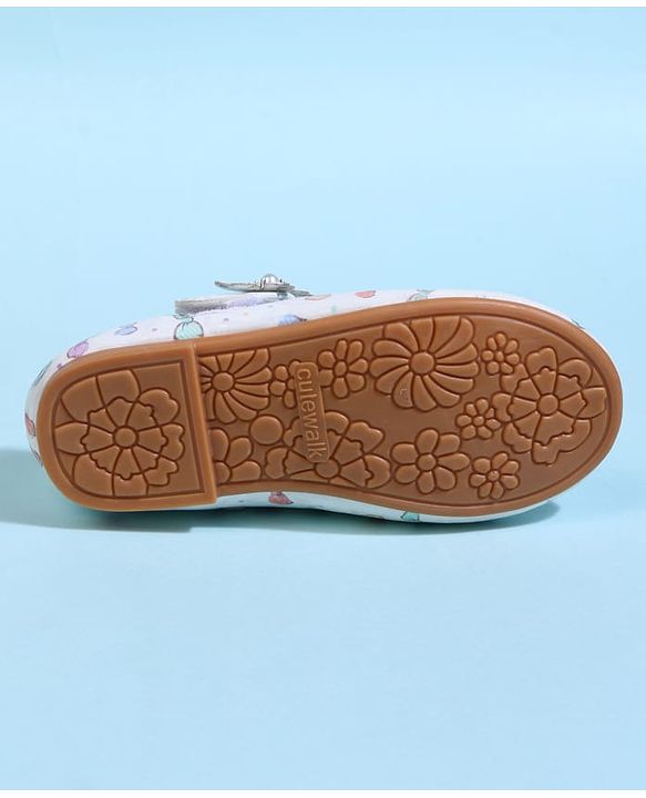 Cute Walk by Babyhug Velcro Closure Ballerina With Bow Print & Butterfly Applique - White