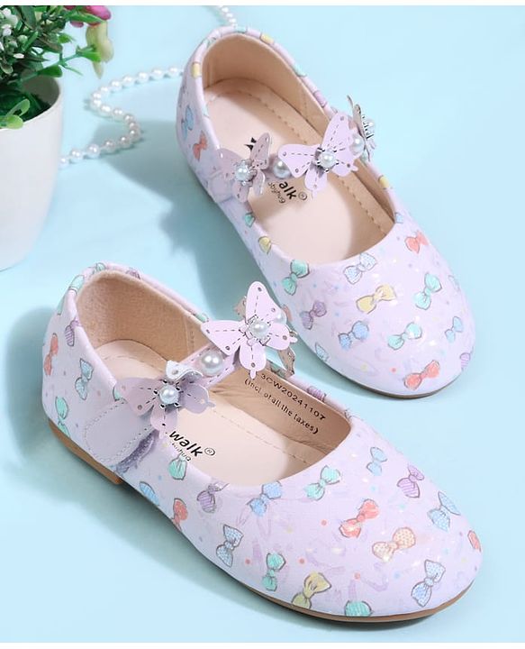 Cute Walk by Babyhug Velcro Closure Ballerina With Bow Print & Butterfly Applique - White