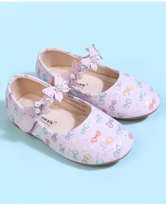 Cute Walk by Babyhug Velcro Closure Ballerina With Bow Print & Butterfly Applique - White