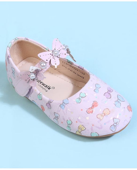 Cute Walk by Babyhug Velcro Closure Ballerina With Bow Print & Butterfly Applique - White
