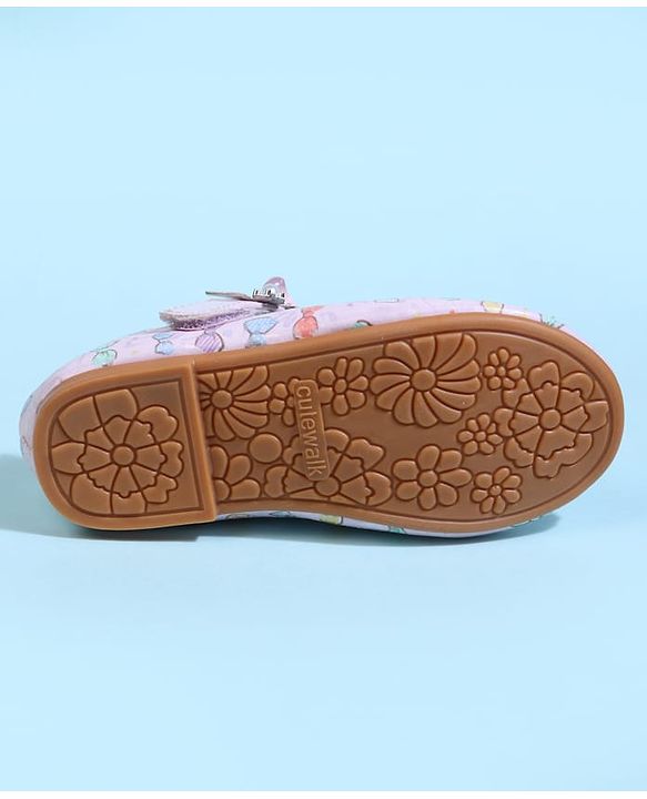 Cute Walk by Babyhug Velcro Closure Ballerina With Bow Print & Butterfly Applique - White
