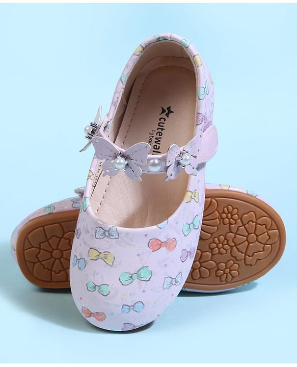 Cute Walk by Babyhug Velcro Closure Ballerina With Bow Print & Butterfly Applique - White