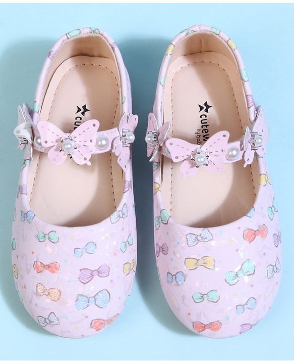 Cute Walk by Babyhug Velcro Closure Ballerina With Bow Print & Butterfly Applique - White
