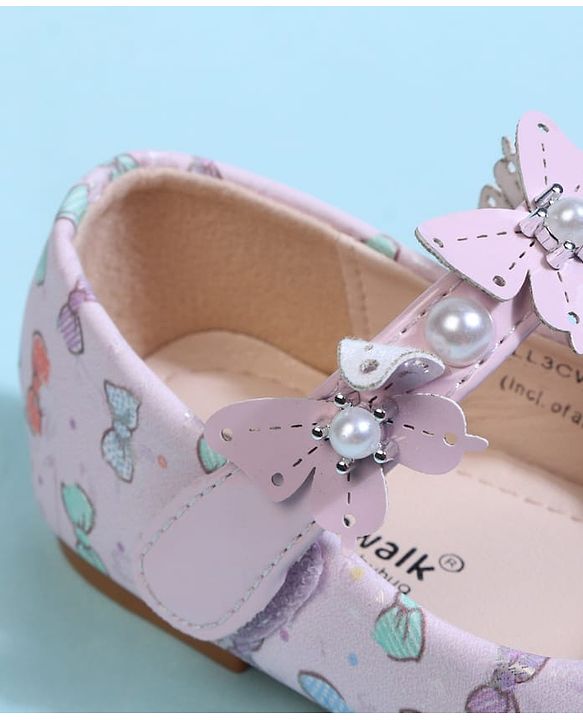 Cute Walk by Babyhug Velcro Closure Ballerina With Bow Print & Butterfly Applique - White