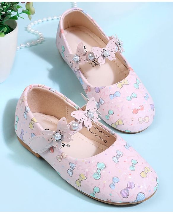 Cute Walk by Babyhug Velcro Closure Ballerina With Bow Print & Butterfly Applique - White