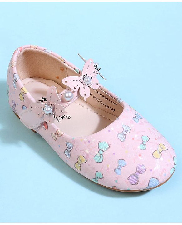 Cute Walk by Babyhug Velcro Closure Ballerina With Bow Print & Butterfly Applique - White