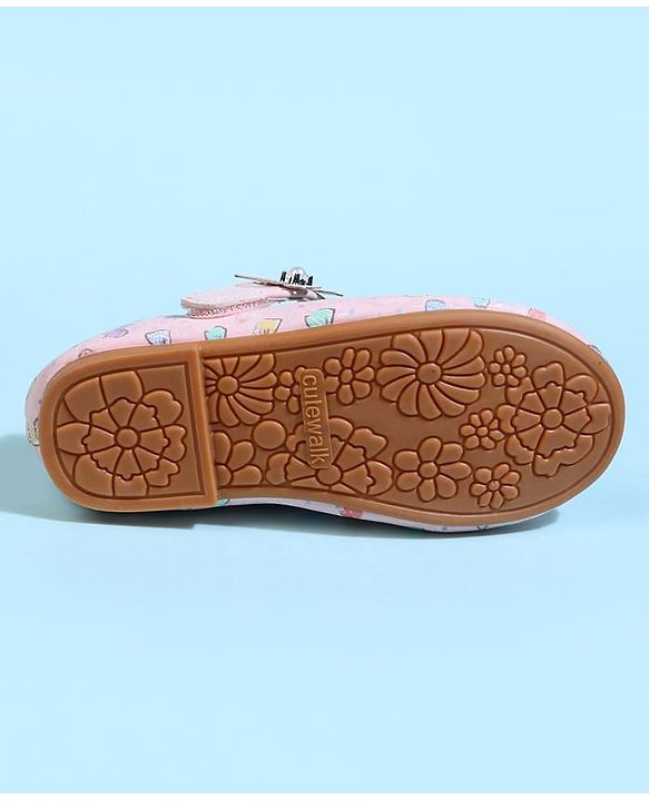 Cute Walk by Babyhug Velcro Closure Ballerina With Bow Print & Butterfly Applique - White
