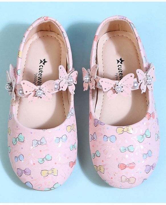Cute Walk by Babyhug Velcro Closure Ballerina With Bow Print & Butterfly Applique - White