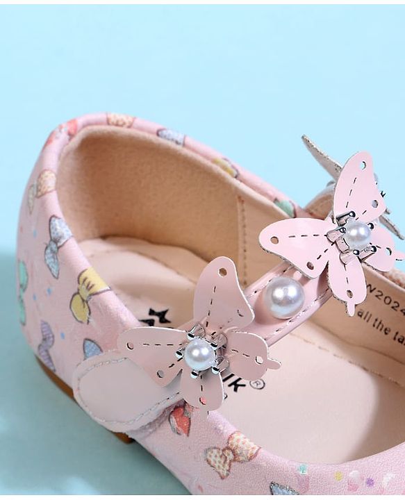 Cute Walk by Babyhug Velcro Closure Ballerina With Bow Print & Butterfly Applique - White