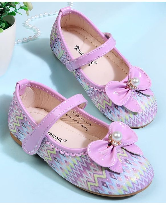 Cute Walk by Babyhug Velcro Closure Printed Ballerina With Bow Applique - Purple