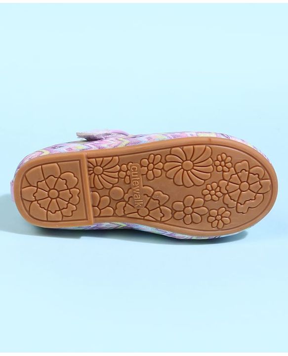 Cute Walk by Babyhug Velcro Closure Printed Ballerina With Bow Applique - Purple