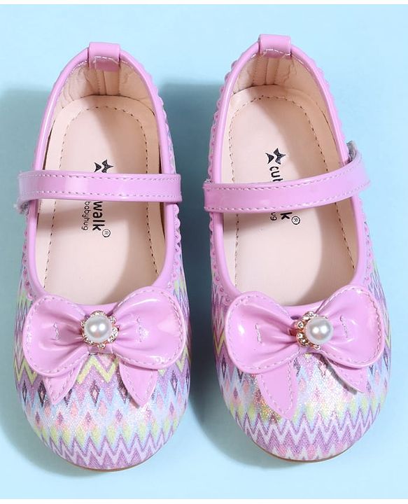 Cute Walk by Babyhug Velcro Closure Printed Ballerina With Bow Applique - Purple