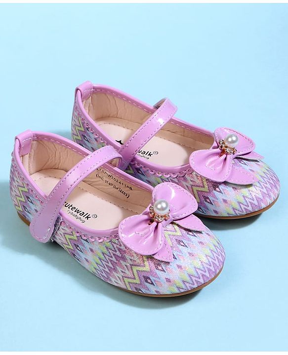 Cute Walk by Babyhug Velcro Closure Printed Ballerina With Bow Applique - Purple