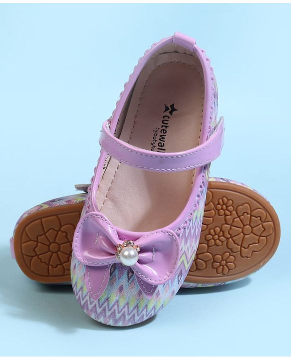 Cute Walk by Babyhug Velcro Closure Printed Ballerina With Bow Applique - Purple