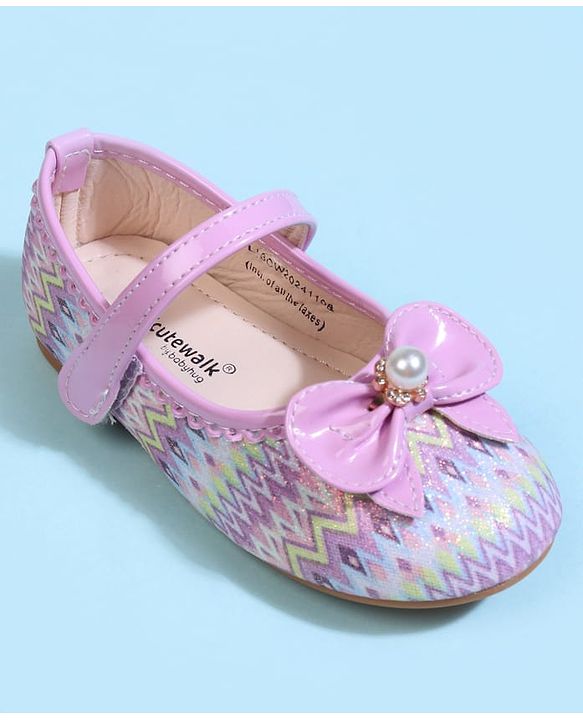 Cute Walk by Babyhug Velcro Closure Printed Ballerina With Bow Applique - Purple