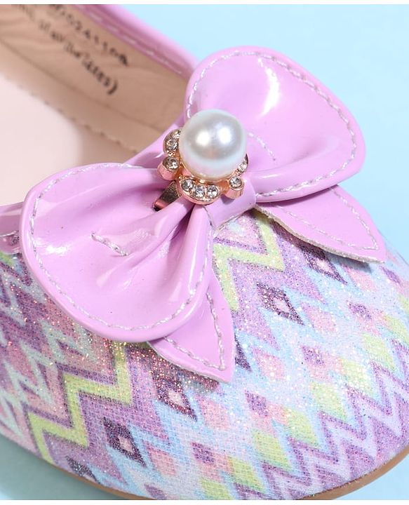 Cute Walk by Babyhug Velcro Closure Printed Ballerina With Bow Applique - Purple