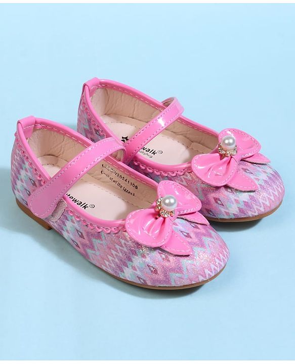 Cute Walk by Babyhug Velcro Closure Printed Ballerina With Bow Applique - Purple