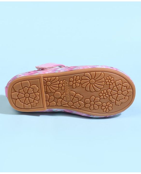 Cute Walk by Babyhug Velcro Closure Printed Ballerina With Bow Applique - Purple