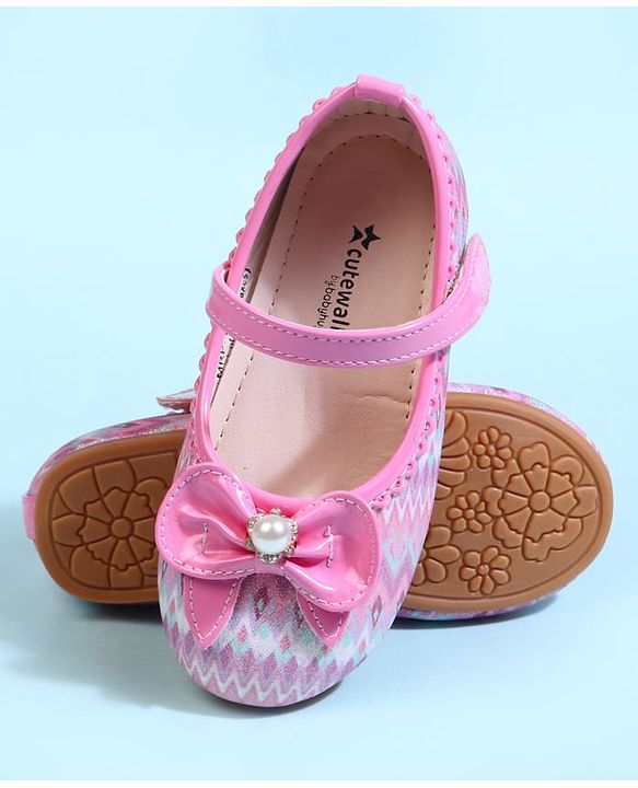 Cute Walk by Babyhug Velcro Closure Printed Ballerina With Bow Applique - Purple