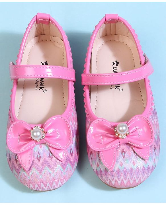 Cute Walk by Babyhug Velcro Closure Printed Ballerina With Bow Applique - Purple
