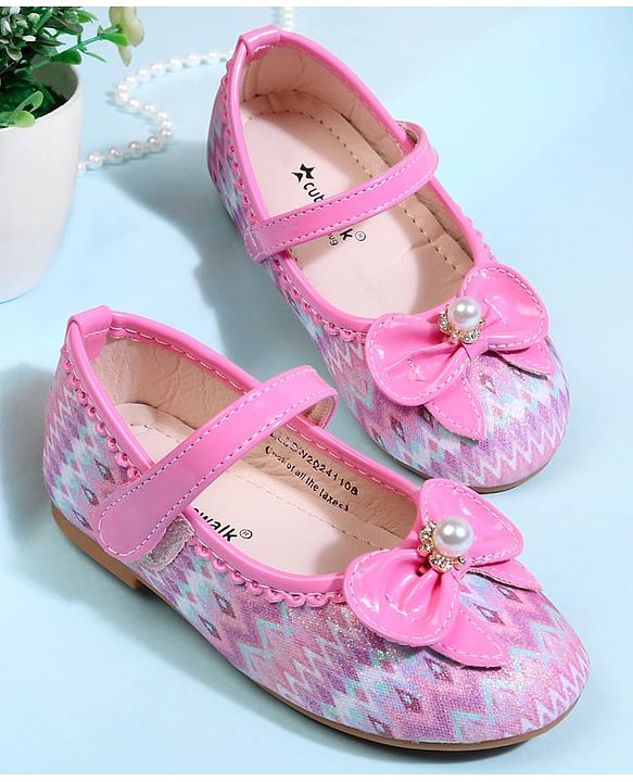 Cute Walk by Babyhug Velcro Closure Printed Ballerina With Bow Applique - Purple