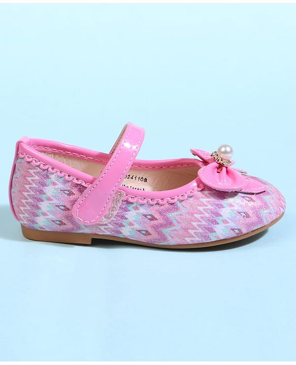 Cute Walk by Babyhug Velcro Closure Printed Ballerina With Bow Applique - Purple