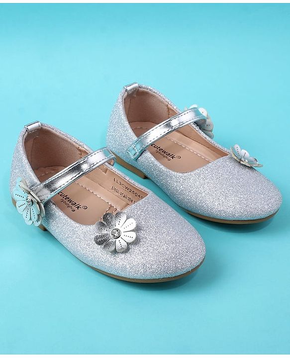 Cute Walk by Babyhug Ballerina with Floral Applique - Silver