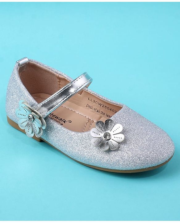 Cute Walk by Babyhug Ballerina with Floral Applique - Silver