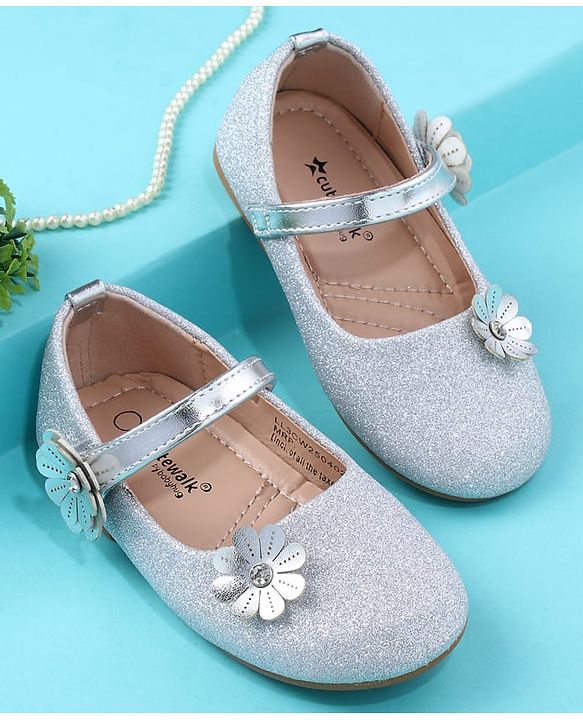 Cute Walk by Babyhug Ballerina with Floral Applique - Silver