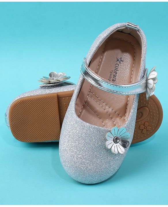 Cute Walk by Babyhug Ballerina with Floral Applique - Silver