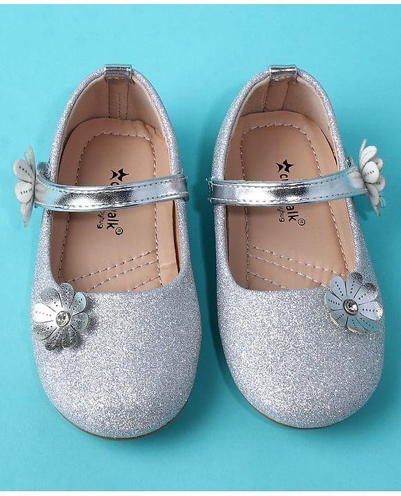 Cute Walk by Babyhug Ballerina with Floral Applique - Silver