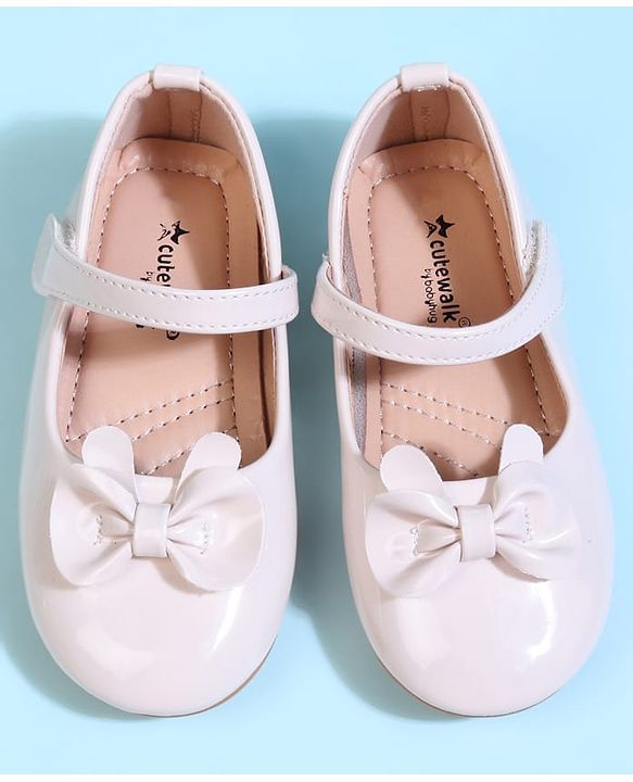 Cute Walk by Babyhug Velcro Closure Ballerina With Bow Applique - Beige