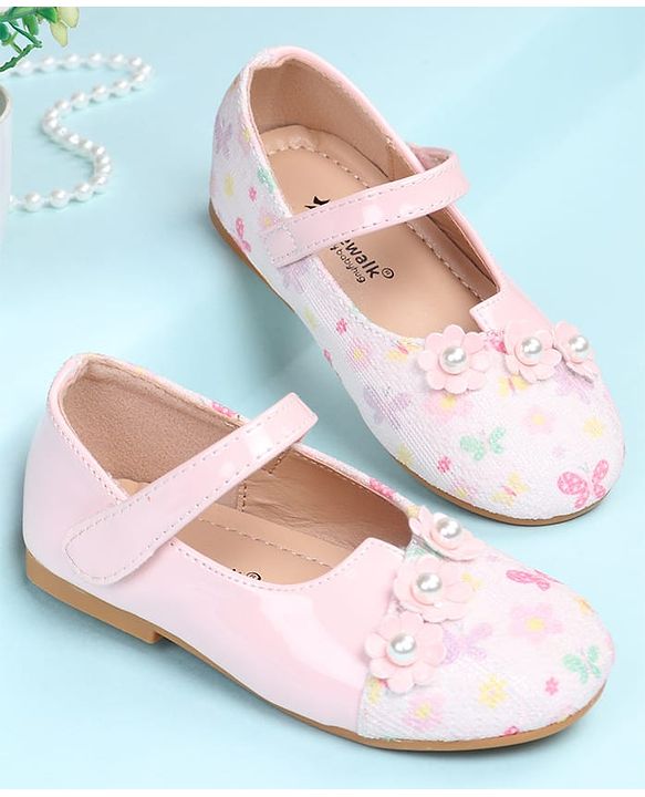 Cute Walk by Babyhug Velcro Closure Ballerina with Floral Applique - Pink