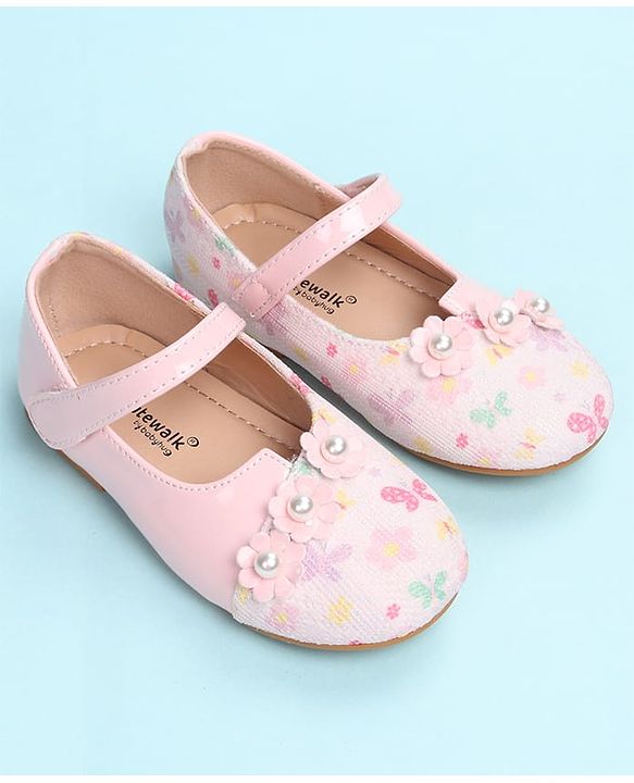 Cute Walk by Babyhug Velcro Closure Ballerina with Floral Applique - Pink