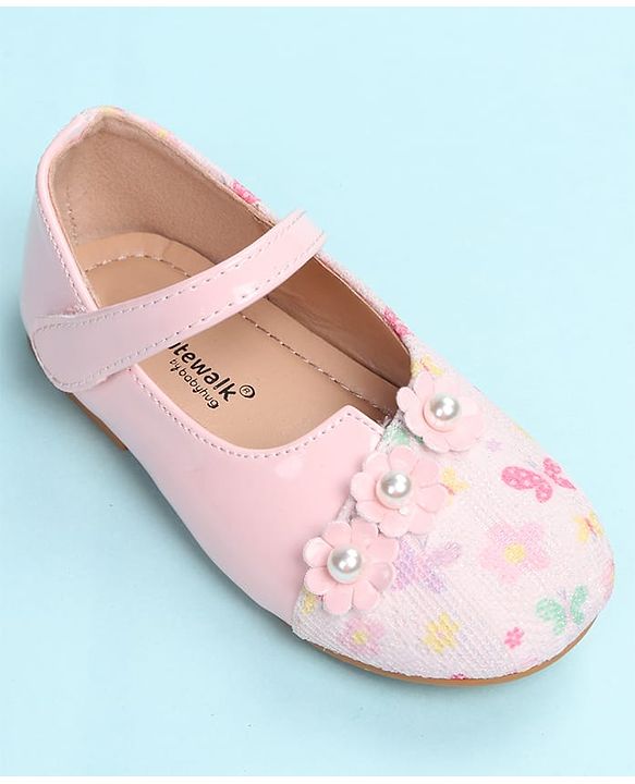 Cute Walk by Babyhug Velcro Closure Ballerina with Floral Applique - Pink