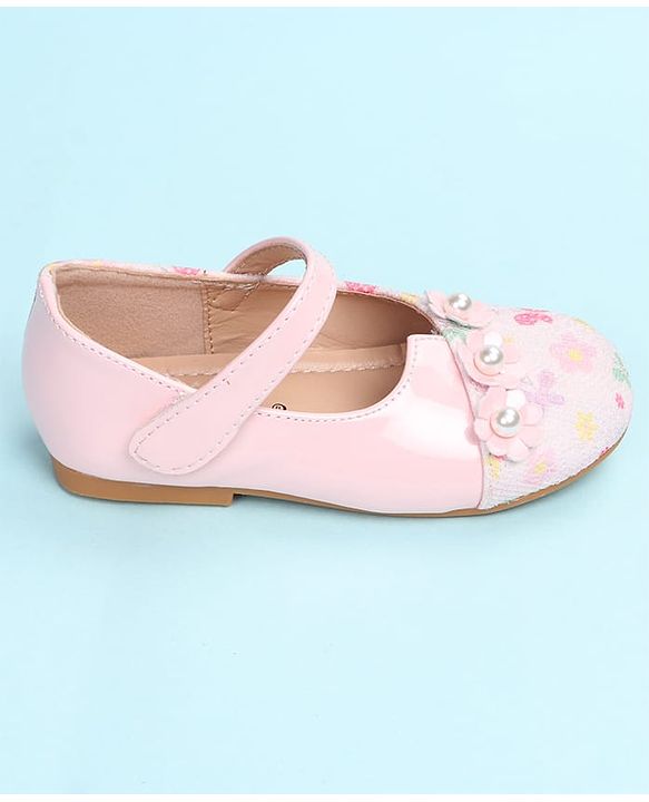 Cute Walk by Babyhug Velcro Closure Ballerina with Floral Applique - Pink