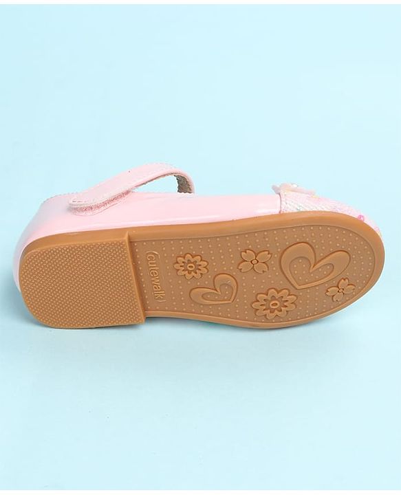 Cute Walk by Babyhug Velcro Closure Ballerina with Floral Applique - Pink