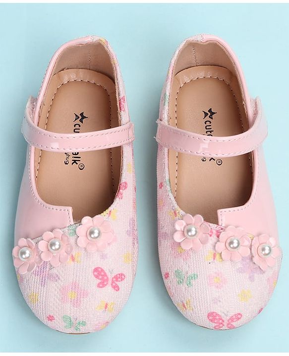 Cute Walk by Babyhug Velcro Closure Ballerina with Floral Applique - Pink
