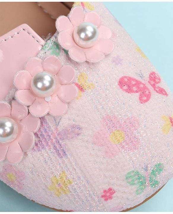 Cute Walk by Babyhug Velcro Closure Ballerina with Floral Applique - Pink