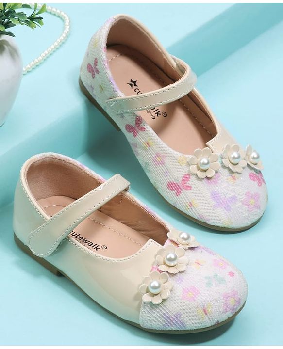 Cute Walk by Babyhug Velcro Closure Ballerina with Floral Applique - Pink