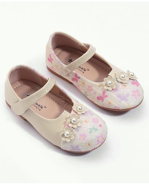 Cute Walk by Babyhug Velcro Closure Ballerina with Floral Applique - Pink