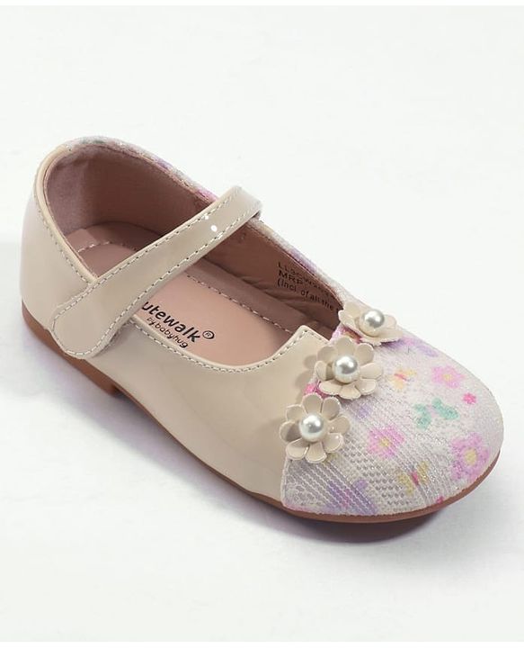 Cute Walk by Babyhug Velcro Closure Ballerina with Floral Applique - Pink