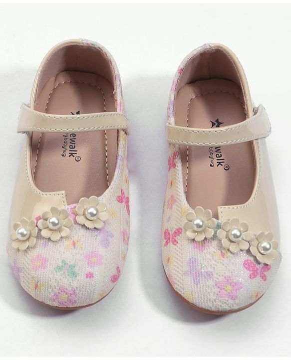 Cute Walk by Babyhug Velcro Closure Ballerina with Floral Applique - Pink