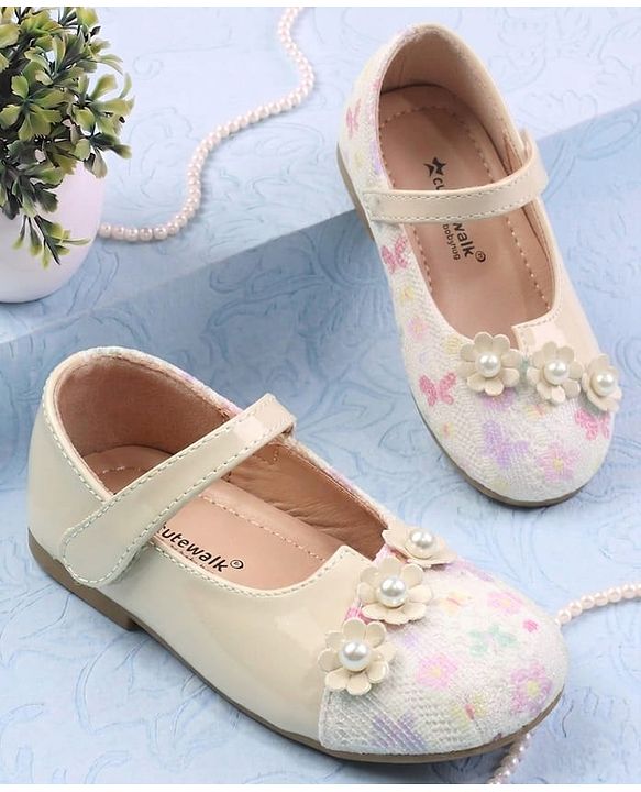 Cute Walk by Babyhug Velcro Closure Ballerina with Floral Applique - Pink