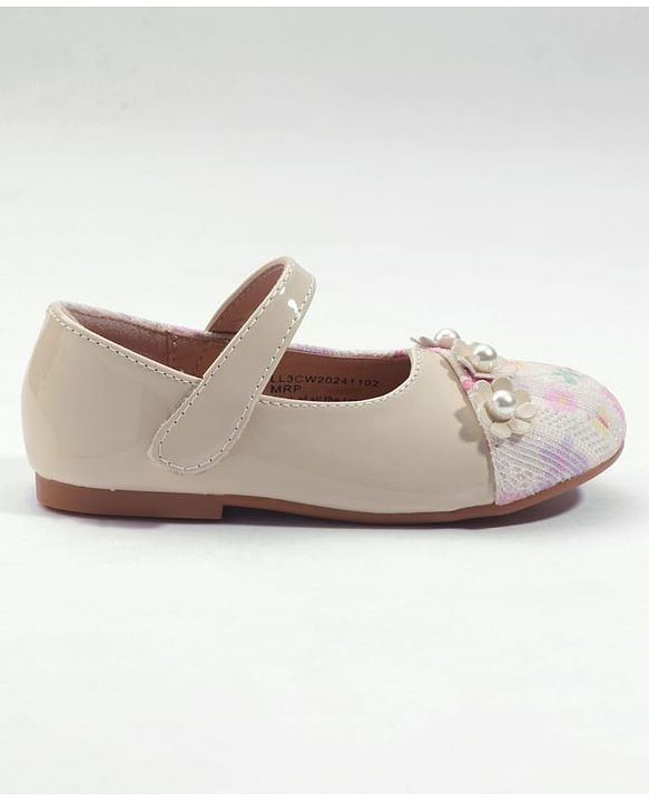 Cute Walk by Babyhug Velcro Closure Ballerina with Floral Applique - Pink