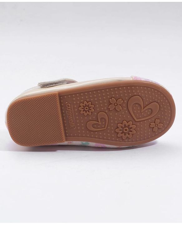 Cute Walk by Babyhug Velcro Closure Ballerina with Floral Applique - Pink