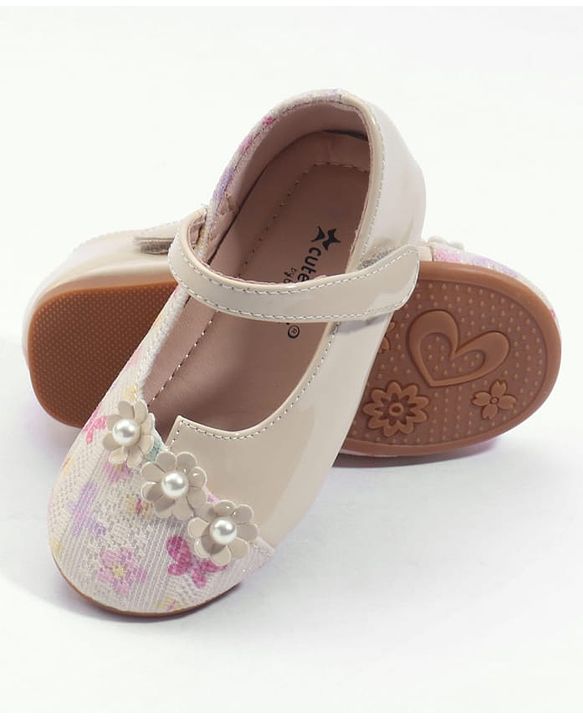 Cute Walk by Babyhug Velcro Closure Ballerina with Floral Applique - Pink