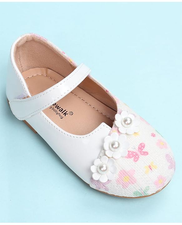 Cute Walk by Babyhug Velcro Closure Ballerina with Floral Applique - Pink