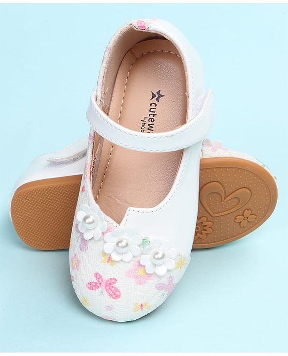 Cute Walk by Babyhug Velcro Closure Ballerina with Floral Applique - Pink