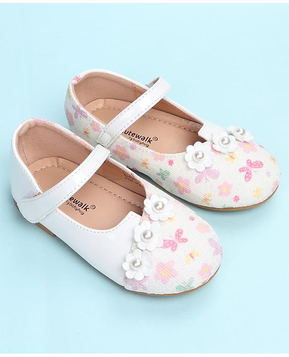Cute Walk by Babyhug Velcro Closure Ballerina with Floral Applique - Pink